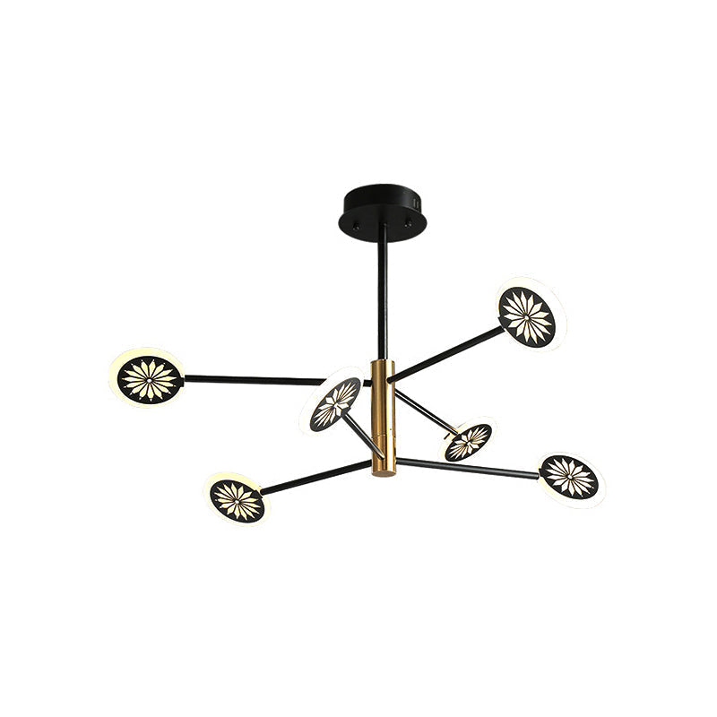 Contemporary Sputnik Pendant Light 6/8 Heads Black Metal Chandelier For Living Room