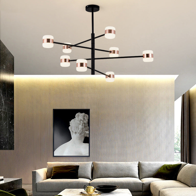 Modern Metal Starburst Chandelier Black Pendant Lighting With Warm/White Light (4/6/8 Lights)