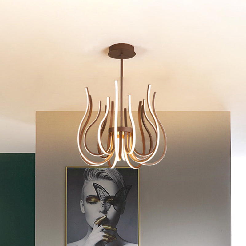 Contemporary Metal Coffee Led Ceiling Chandelier - 19/24 Wide Curved Suspension Light Brown / 19