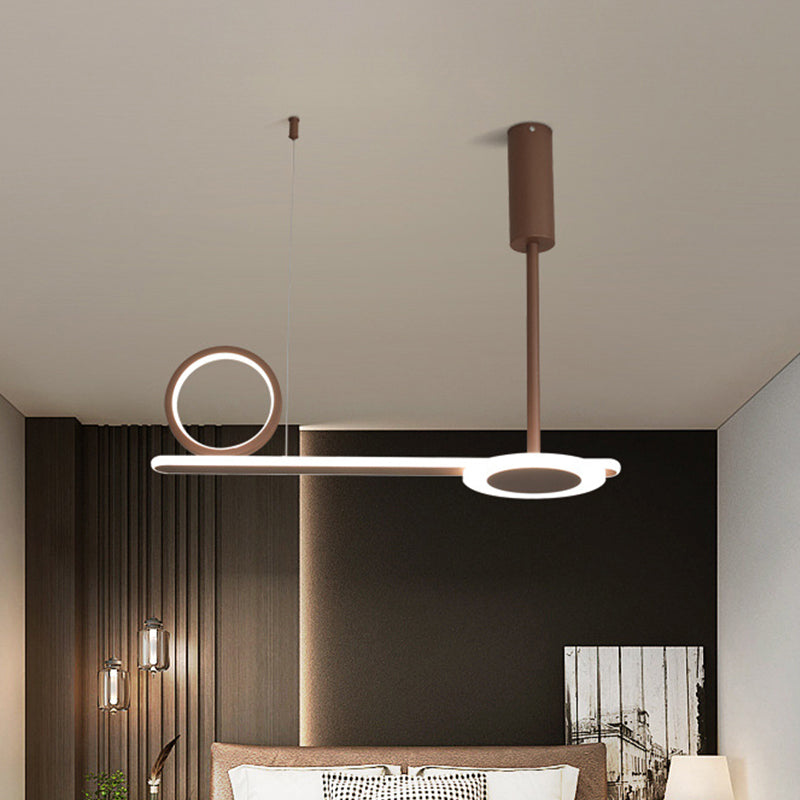 Modern Metal Ring Hanging Light Kit - Brown Led Suspension For Bedroom (Warm/White Light)