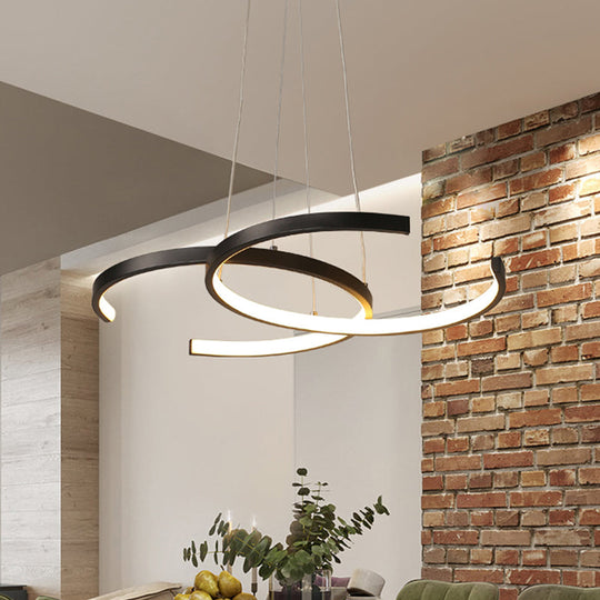 Minimalist Double C-Shape Metal Pendant Light – Black/White LED Chandelier, Warm/White Light