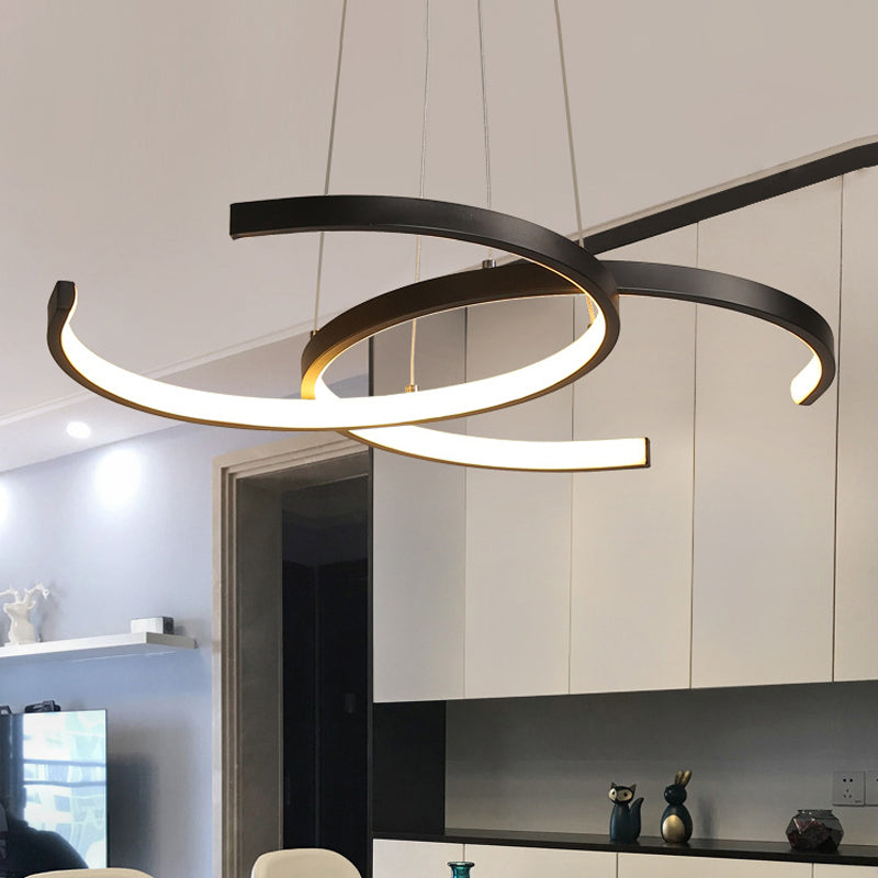 Minimalist Double C-Shape Metal Pendant Light – Black/White LED Chandelier, Warm/White Light