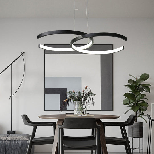 Minimalist Double C-Shape Metal Pendant Light – Black/White LED Chandelier, Warm/White Light