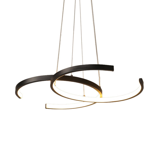 Minimalist Double C-Shape Metal Pendant Light – Black/White LED Chandelier, Warm/White Light