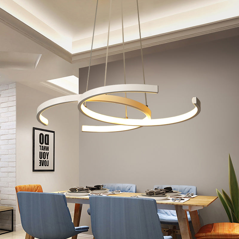 Minimalist Double C-Shape Metal Pendant Light – Black/White LED Chandelier, Warm/White Light