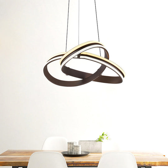 Contemporary Metal Led Pendant Light: Coffee Chandelier Lamp With Seamless Curve Design (Warm/White