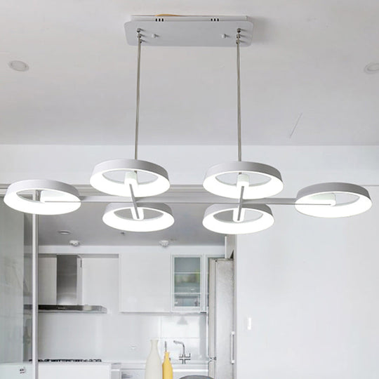 Minimalist Circular Metal Pendant Chandelier - White, 3/6 Hanging Lights for Dining Room