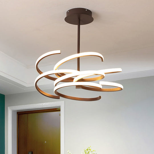 Hanging Ceiling Coffee Twist Light - Simple Style Metal LED Chandelier Lamp, 19.5"/24.5" Wide, Warm/White Light