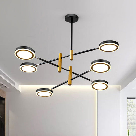 Modern Metal Starburst Chandelier - 4/6 Heads, White/Black Gold Finish, Warm/White Light