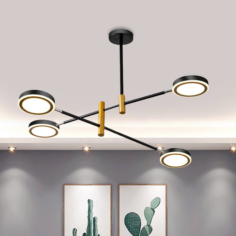 Modern Metal Starburst Chandelier - 4/6 Heads, White/Black Gold Finish, Warm/White Light