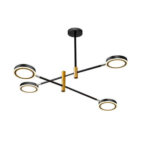 Modern Metal Starburst Chandelier - 4/6 Heads, White/Black Gold Finish, Warm/White Light