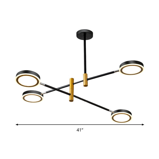 Modern Metal Starburst Chandelier - 4/6 Heads, White/Black Gold Finish, Warm/White Light