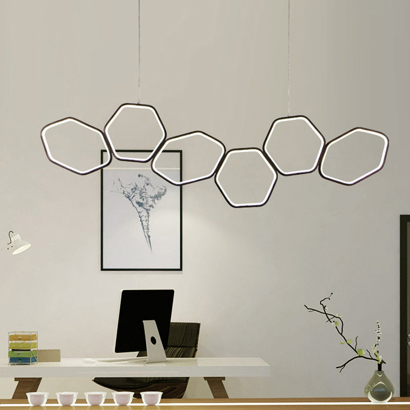 Contemporary Honeycomb Ceiling Chandelier - Metal 6-Light Coffee Suspension Light in Warm/White