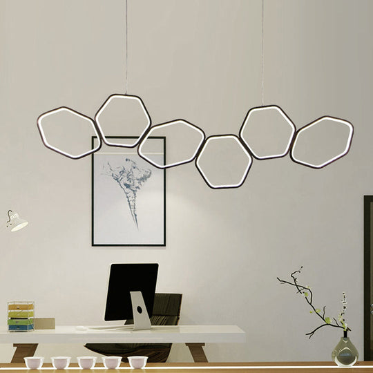 Contemporary Honeycomb Ceiling Chandelier - Metal 6-Light Coffee Suspension Light in Warm/White