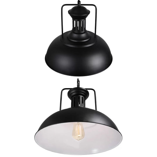 Retro Stylish Metal Pendant Lighting With 1 Bulb - Black/White Inner/White 13/14/16 Dia Bowl