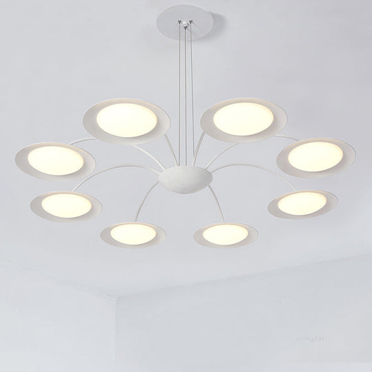 Metal 8-Head Disc Chandelier In Simple White For Living Room