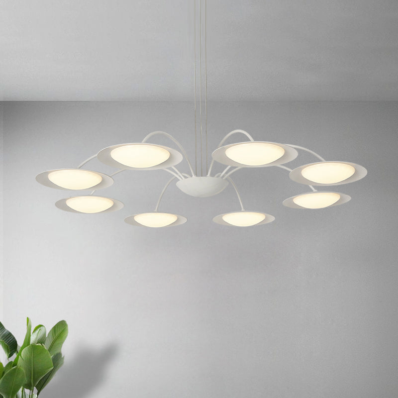 Metal 8-Head Disc Chandelier In Simple White For Living Room