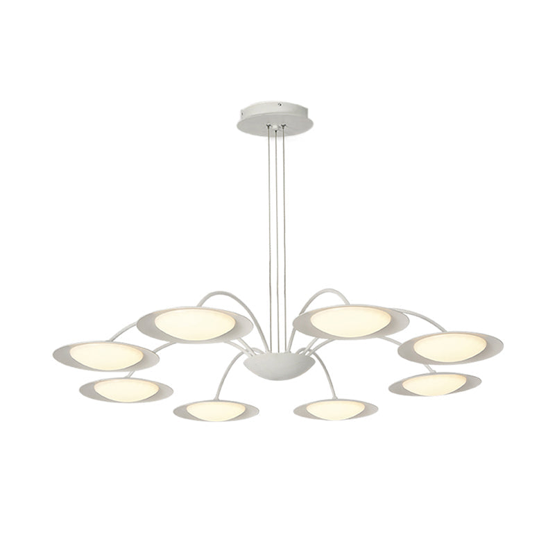 Simple Style Disc Chandelier - 8-Head Metal Hanging Light Fixture in White for Living Room