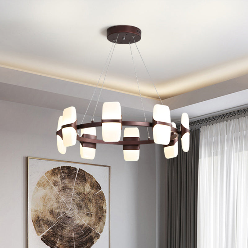 Modern Metal Coffee Hanging Chandelier - 26"/30" Wide Circular Pendant Light Kit with 8 Lights