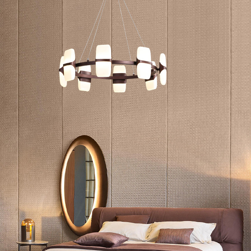 Modern Metal Coffee Hanging Chandelier - 26"/30" Wide Circular Pendant Light Kit with 8 Lights