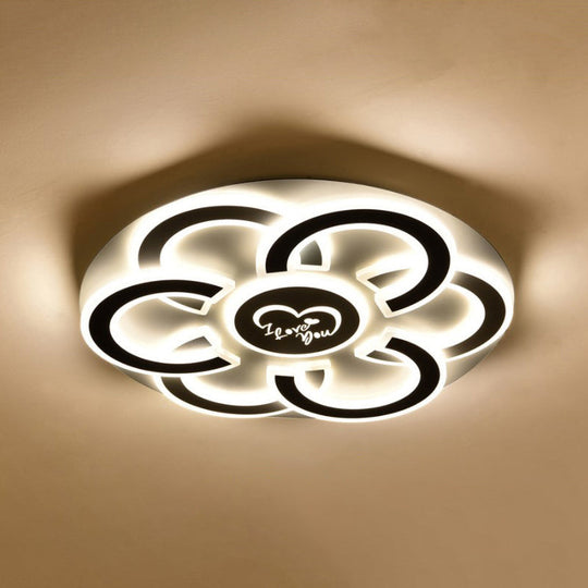 Contemporary Black and White LED Flush Mount Ceiling Light with Floral Design and Diffuser