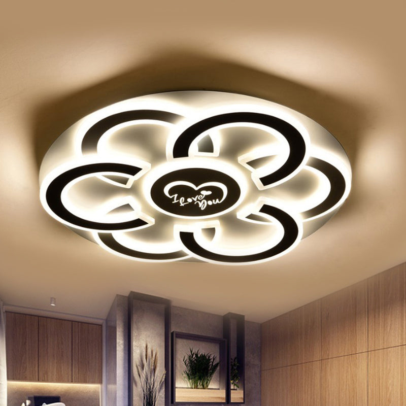 Contemporary Black and White LED Flush Mount Ceiling Light with Floral Design and Diffuser