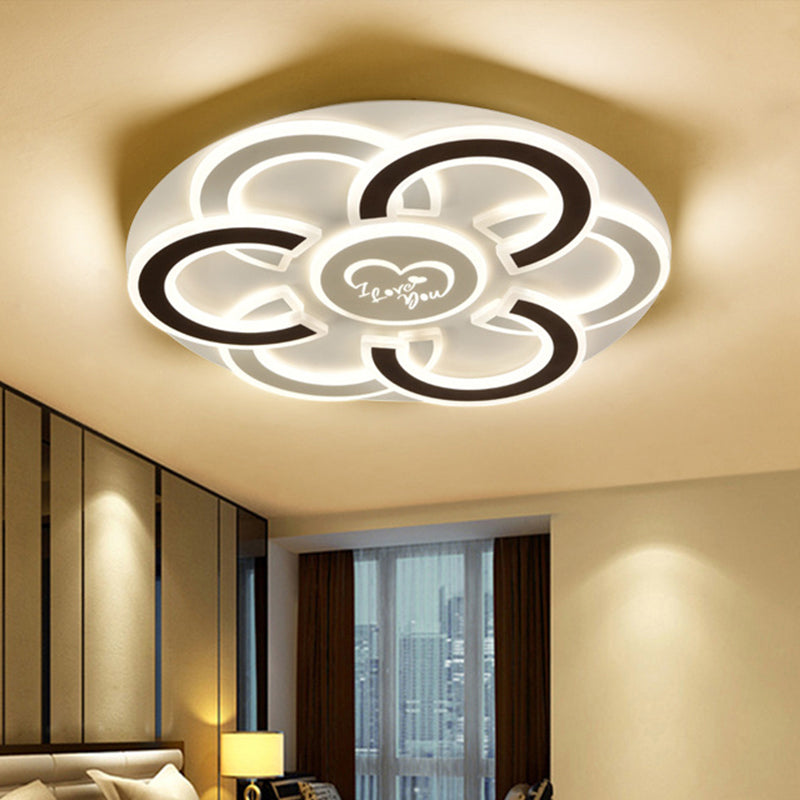 Contemporary Black and White LED Flush Mount Ceiling Light with Floral Design and Diffuser