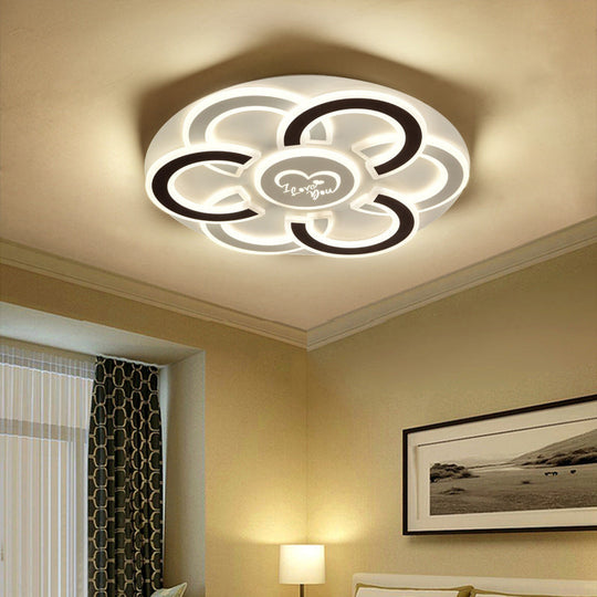 Contemporary Black And White Led Flush Mount Ceiling Light With Floral Design Diffuser