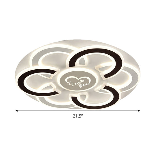 Contemporary Black and White LED Flush Mount Ceiling Light with Floral Design and Diffuser