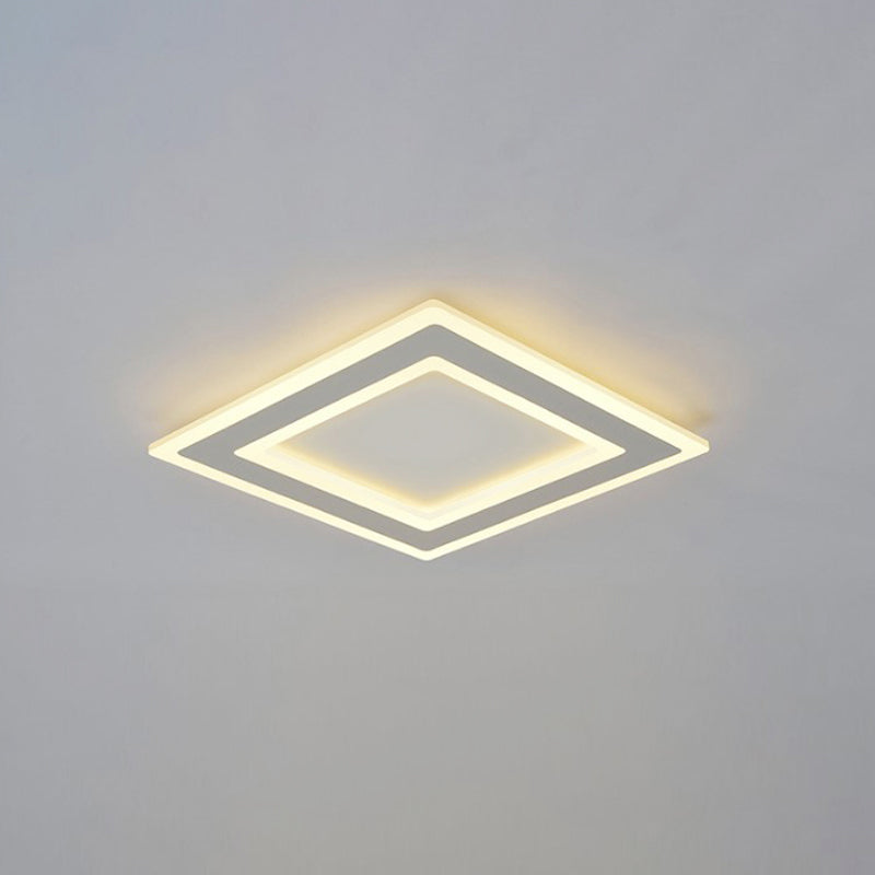 Square Frame LED Ceiling Lamp in Metallic Finish - Minimalist Bedroom Flush Lighting (Warm/White Light)