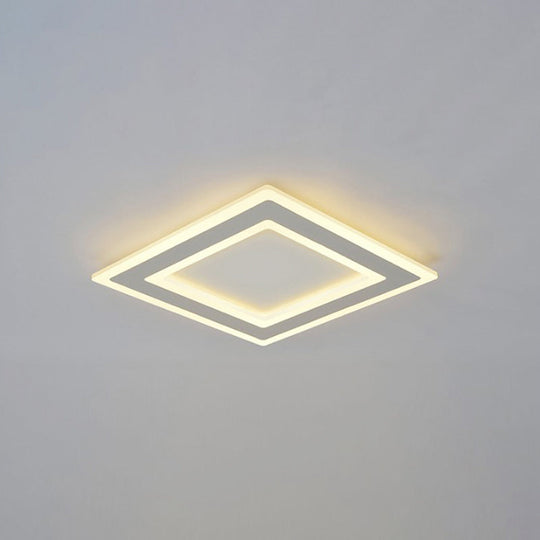 Square Frame LED Ceiling Lamp in Metallic Finish - Minimalist Bedroom Flush Lighting (Warm/White Light)