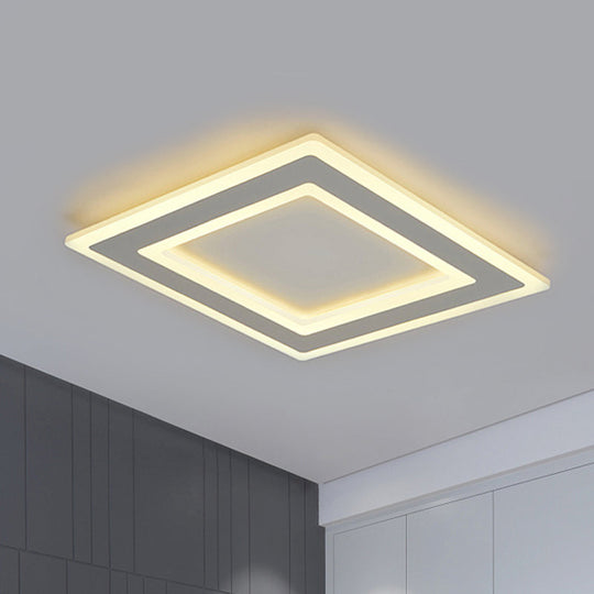 Square Frame LED Ceiling Lamp in Metallic Finish - Minimalist Bedroom Flush Lighting (Warm/White Light)