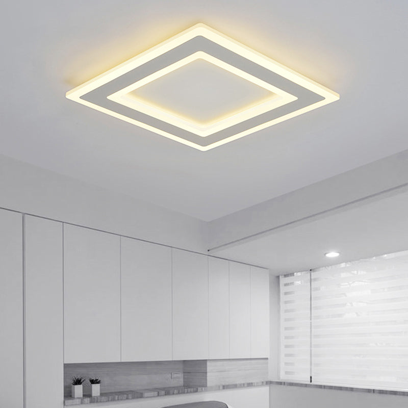 Square Frame LED Ceiling Lamp in Metallic Finish - Minimalist Bedroom Flush Lighting (Warm/White Light)