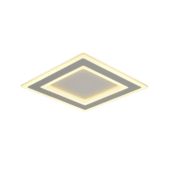 Square Frame LED Ceiling Lamp in Metallic Finish - Minimalist Bedroom Flush Lighting (Warm/White Light)