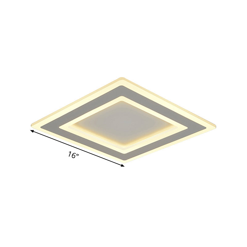 Square Frame LED Ceiling Lamp in Metallic Finish - Minimalist Bedroom Flush Lighting (Warm/White Light)