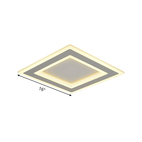 Square Frame Led Ceiling Lamp In Metallic Finish - Minimalist Bedroom Flush Lighting (Warm/White