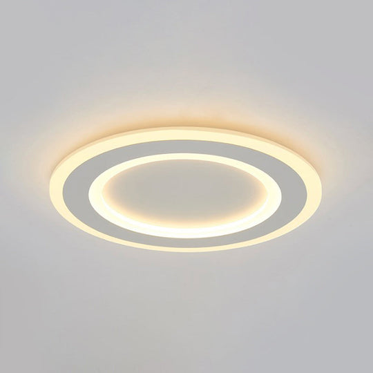 White Halo Flush Mount LED Ceiling Light with Frosted Acrylic, Warm/White Light