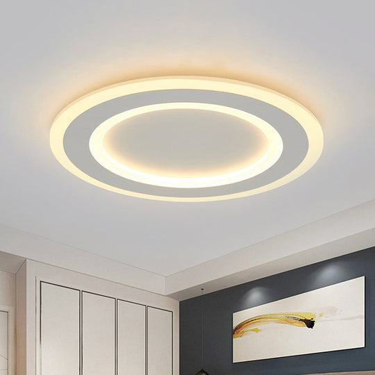 White Halo Flush Mount LED Ceiling Light with Frosted Acrylic, Warm/White Light