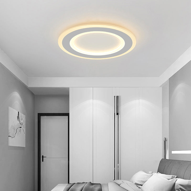 White Halo Flush Mount LED Ceiling Light with Frosted Acrylic, Warm/White Light