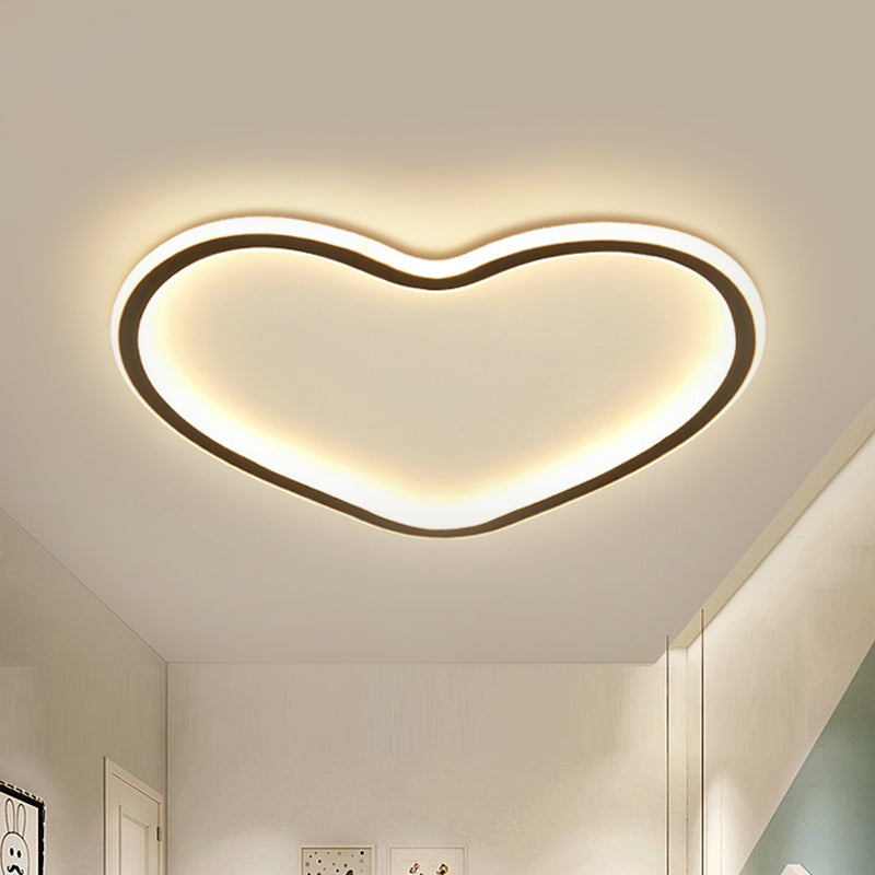 Minimal Love Shape Ceiling Flush Mount Light - Black LED Bedroom Flushmount in Warm/White with 3 Color Light Options