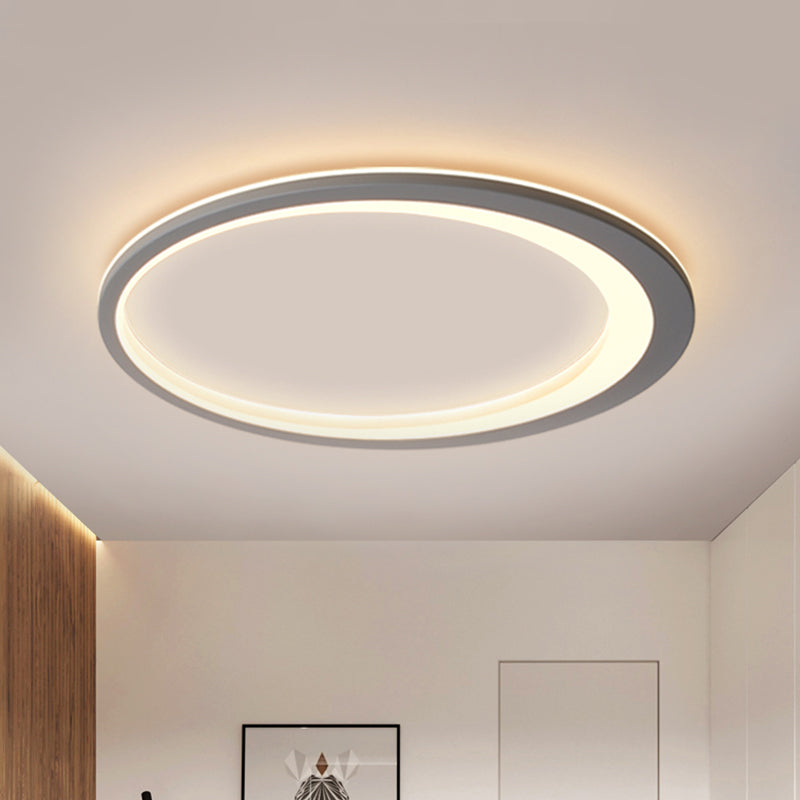 12"/16"/19.5" W Grey Oval Ring Ceiling Light - Nordic Style LED Flush Mount Lamp in Warm/White/3 Light Options