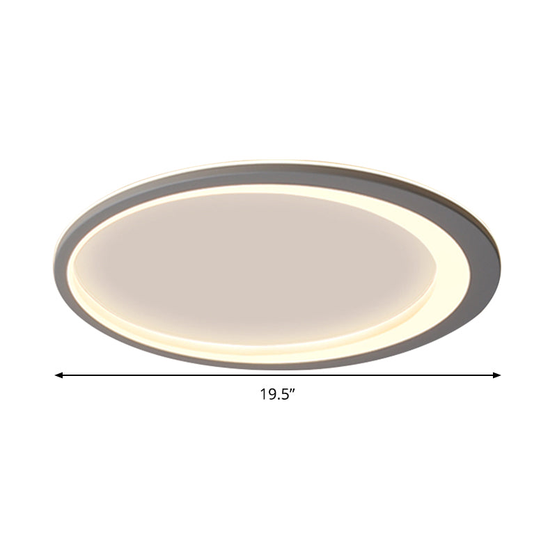 12"/16"/19.5" W Grey Oval Ring Ceiling Light - Nordic Style LED Flush Mount Lamp in Warm/White/3 Light Options