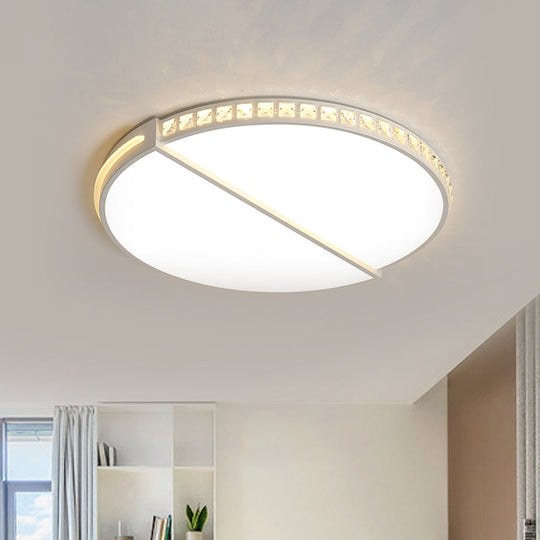 16.5"/20.5" Simple Metallic LED Flush Mount Ceiling Light in Warm/White/3 Color with Crystal Accent - White Disk Design