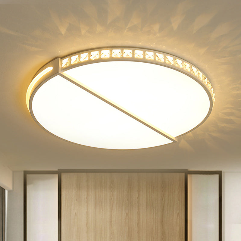 16.5"/20.5" Simple Metallic LED Flush Mount Ceiling Light in Warm/White/3 Color with Crystal Accent - White Disk Design