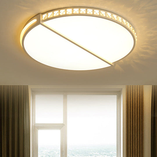 16.5"/20.5" Simple Metallic LED Flush Mount Ceiling Light in Warm/White/3 Color with Crystal Accent - White Disk Design