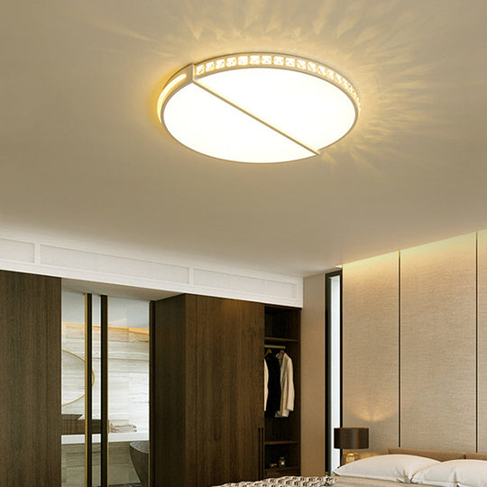 16.5"/20.5" Simple Metallic LED Flush Mount Ceiling Light in Warm/White/3 Color with Crystal Accent - White Disk Design