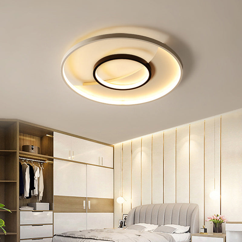 Modern Black and White Double Ring LED Flush Mount Ceiling Light - 16"/19.5" Wide