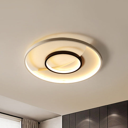 Modern Black and White Double Ring LED Flush Mount Ceiling Light - 16"/19.5" Wide