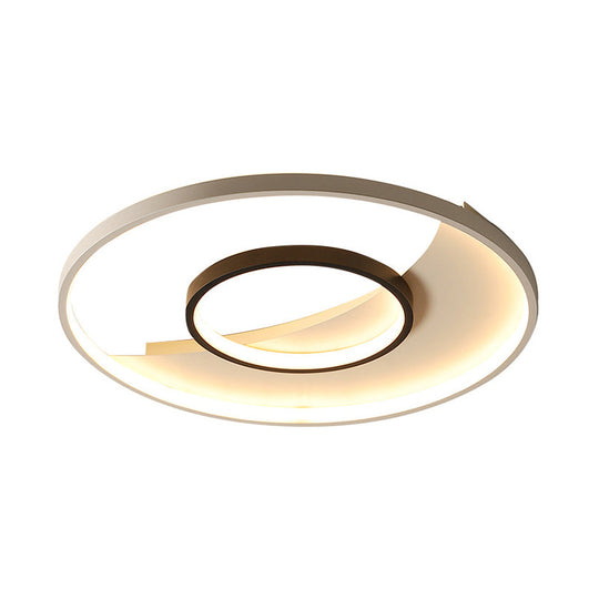 Modern Black and White Double Ring LED Flush Mount Ceiling Light - 16"/19.5" Wide