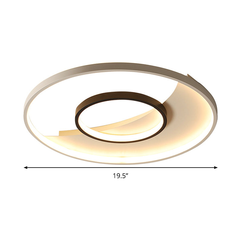 Modern Black and White Double Ring LED Flush Mount Ceiling Light - 16"/19.5" Wide